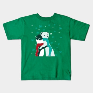 Weasel hugs Christmas in green Kids T-Shirt